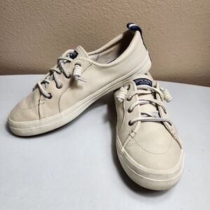 SPERRY Top-Sider STS83181 Womens |8| Beige Leather Lace Up Slip On Boat Shoes